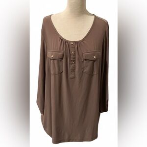 PerSeption Concept Mocha Mousse Blouse with Gold Button Details Women’s Size 1X